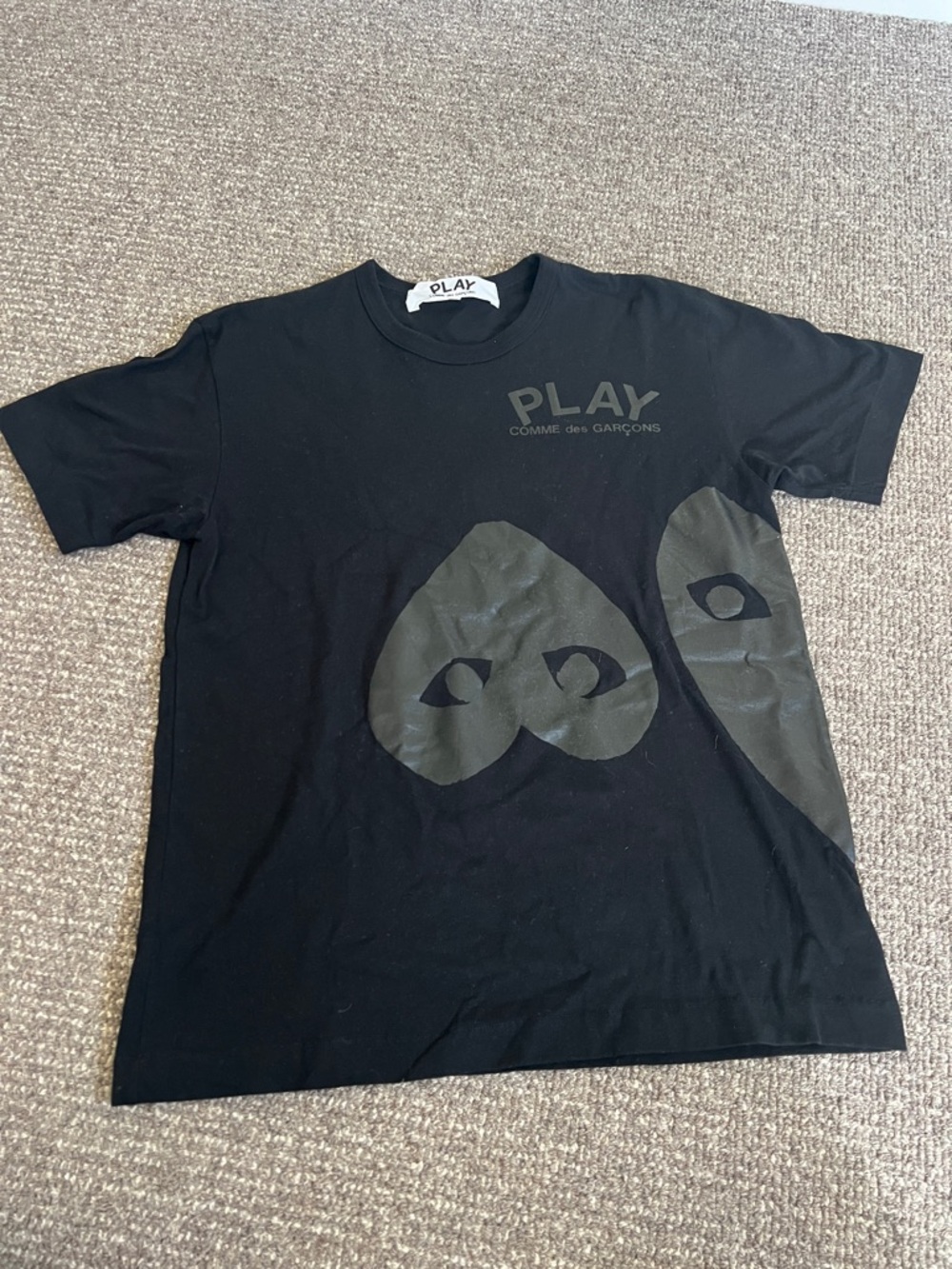 Comme des Garçons PLAY Black Kids Tee with Tonal Heart Graphics